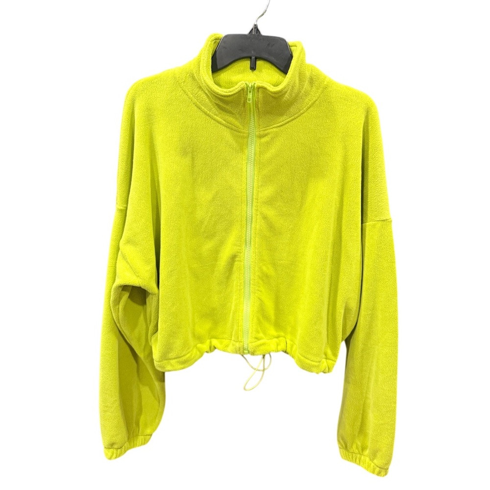 NWT! Grecerelle Lime Green Cropped Fleece Zip-Up Jacket - Size: Medium